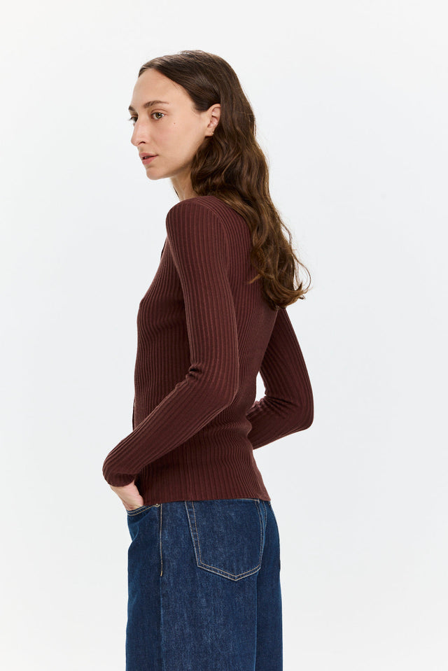 Pre-order Rose Buttoned Knit Deep Mahogany