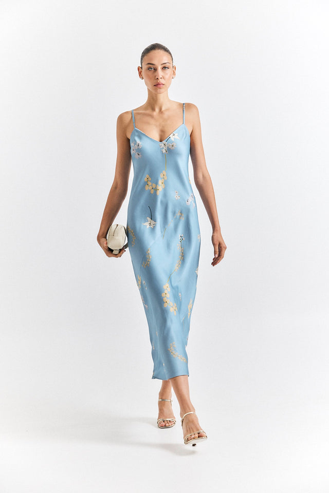 Printed Slip Dress Light Blue
