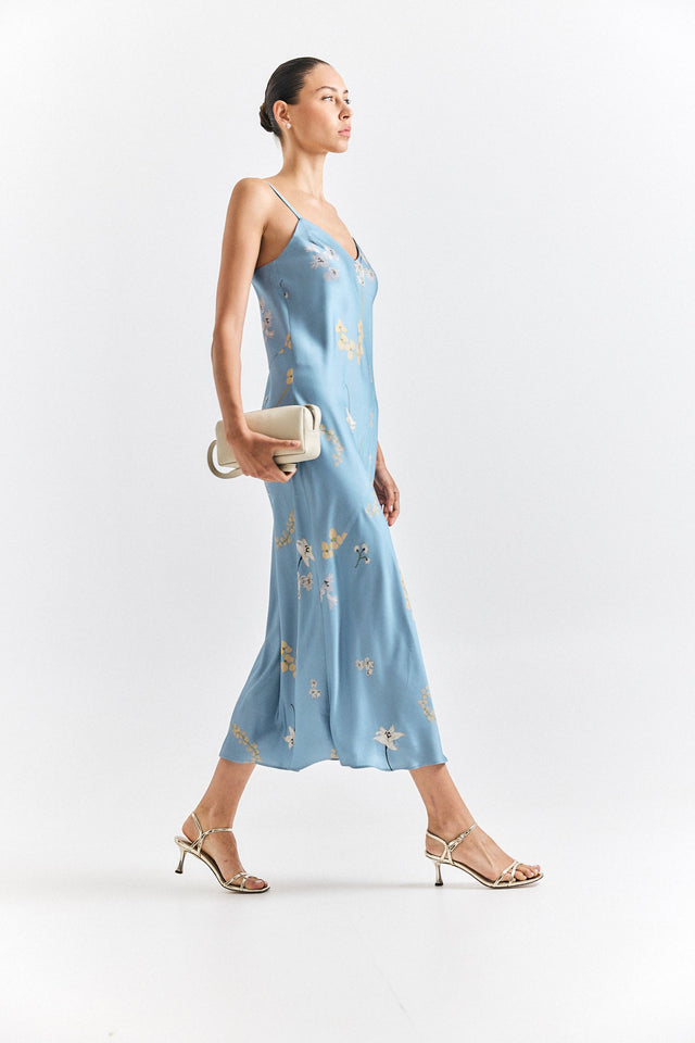 Printed Slip Dress Light Blue