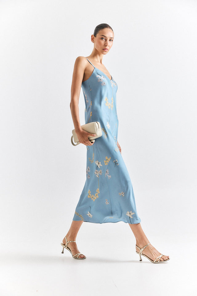 Printed Slip Dress Light Blue