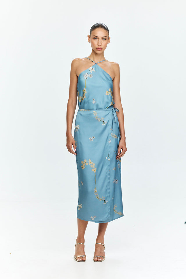 Harper Printed Wrap Skirt Light Blue