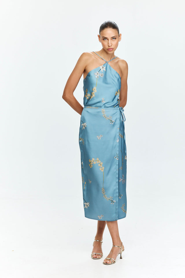 Harper Printed Wrap Skirt Light Blue