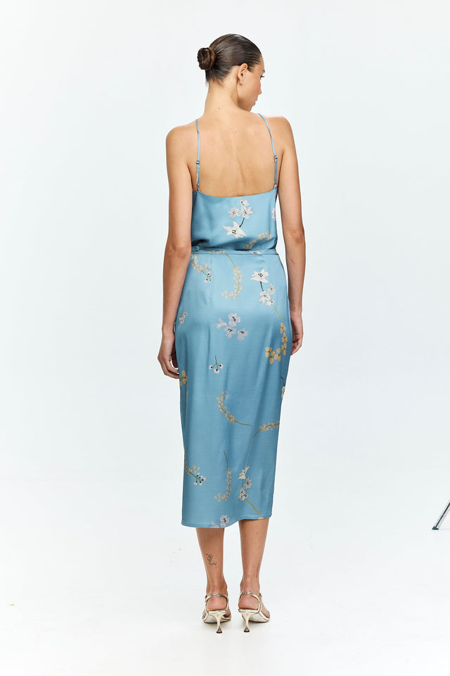 Harper Printed Wrap Skirt Light Blue