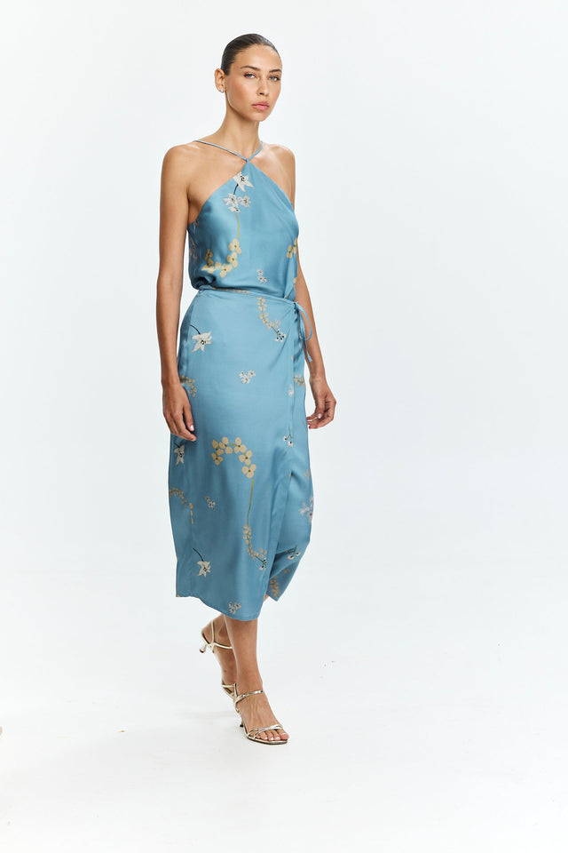 Harper Printed Wrap Skirt Light Blue