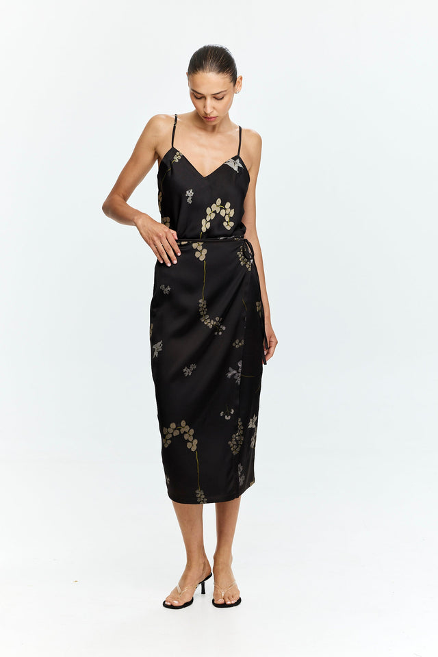 Harper Printed Wrap Skirt Chocolate