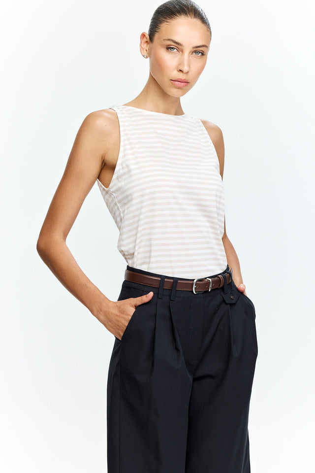 Boat neck Stripes Beige