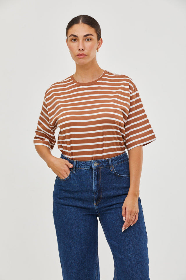 Oversized T Stripes Brown White