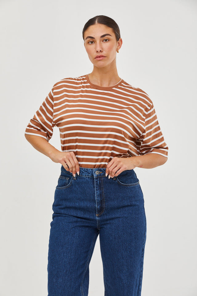 Oversized T Stripes Brown White