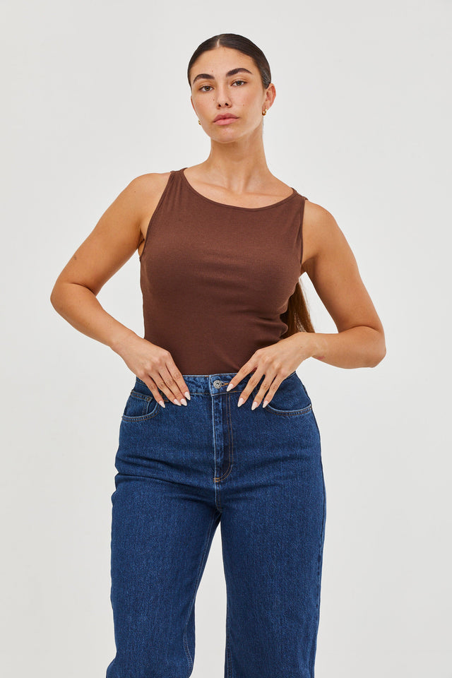 Vera Rib Tank Top Brown