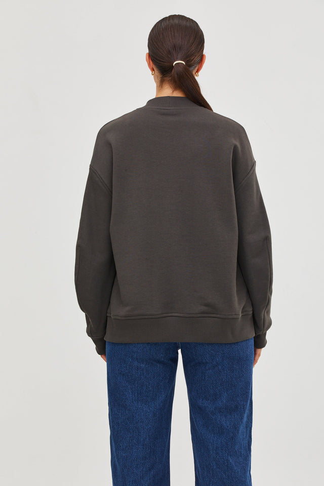 Embroidered Oversized Sweatshirt Warm Grey