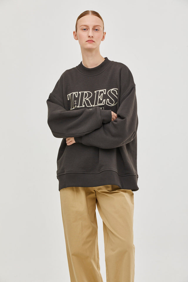 Embroidered Oversized Sweatshirt Warm Grey