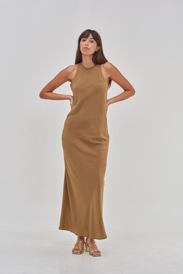 Niki Silk Slip Dress Bronze