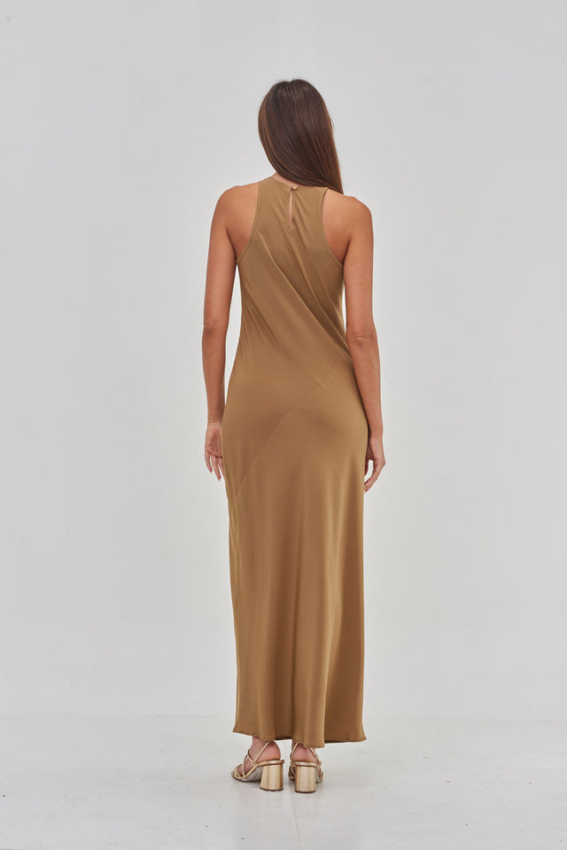 Niki Silk Slip Dress Bronze