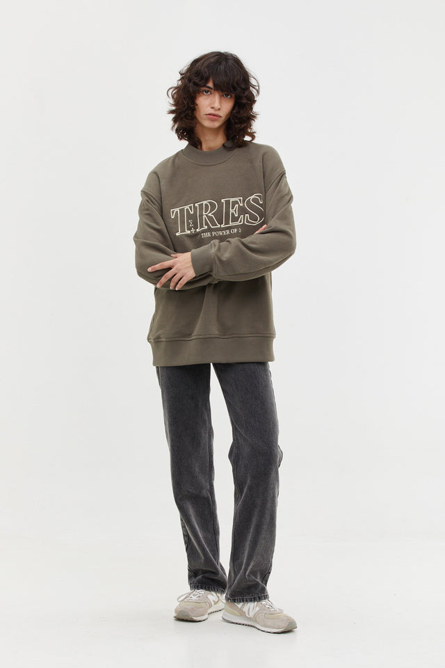 Embroidered Oversized Sweatshirt Olive