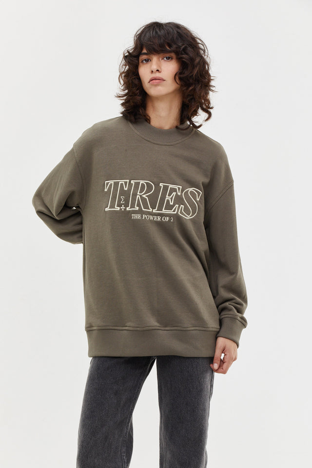 Embroidered Oversized Sweatshirt Olive