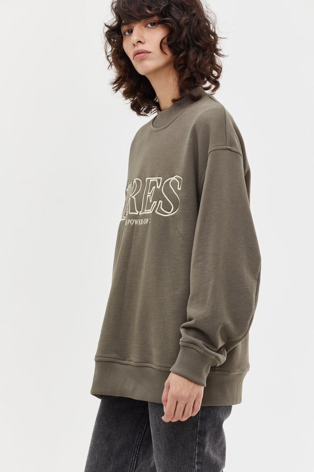 Embroidered Oversized Sweatshirt Olive